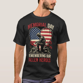 Herdenkingsdag Soldaat Knielend Hart Vlag Herinner T-shirt