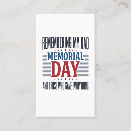 Herdenkingsdag Vader Tribut Patriottisch Visitekaartje (Voorkant)