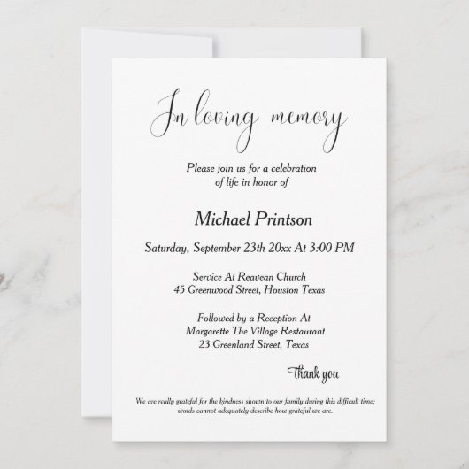 Herdenkingsdienst, begrafenis, viering van het lev kaart (Voorkant)