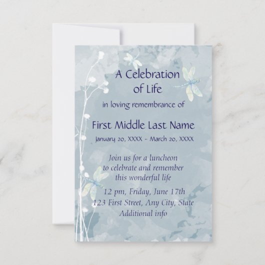 Herdenkingsdienst Dragonfly Custom Kaart (Achterkant)