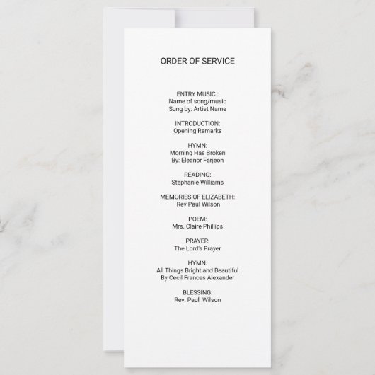 Herdenkingsdienst Funeral Programma Bloemkruis (Achterkant)