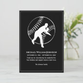 Herdenkingsdienst Honkbal Pitcher Zwart en Wit Bedankkaart (Staand voorkant)