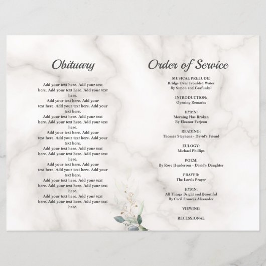 Herdenkingsdienst Order of Service Marmer Programm (Achterkant)