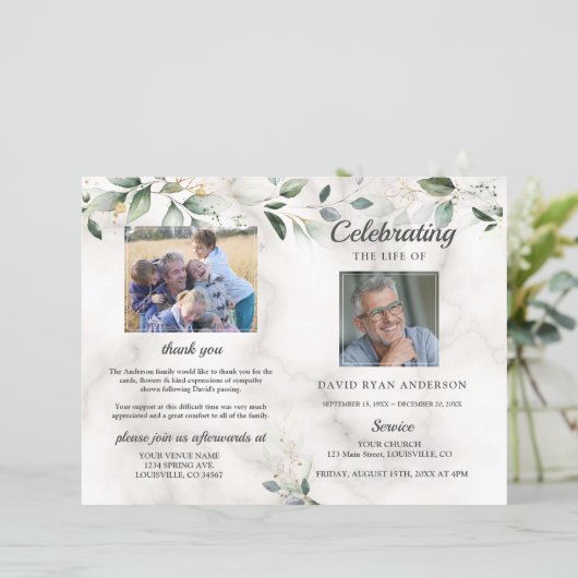 Herdenkingsdienst Order of Service Marmer Programm (Staand voorkant)