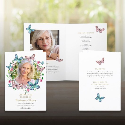 Herdenkingsdienst rouwkaart Vlinder Foto Programma