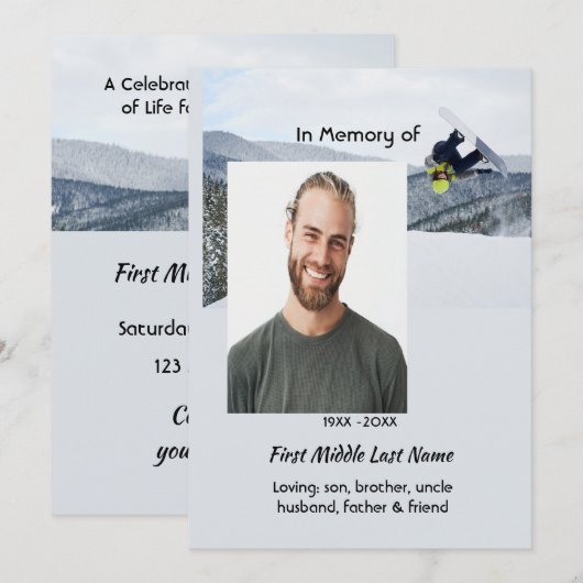 Herdenkingsdienst Snowboarden Winter Kaart (Voorkant / Achterkant)