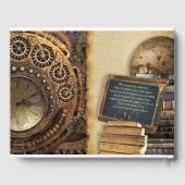 Herdenkingsdienst Steampunk Gear Time Machine Foto Gastenboek (Achterkant)