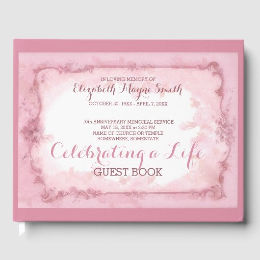 Herdenkingsdienst ter ere van een leven met roze r gastenboek (Voorkant)