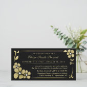 Herdenkingsdienst Uitnodiging - Goud & Zwart Bloem (Staand voorkant)