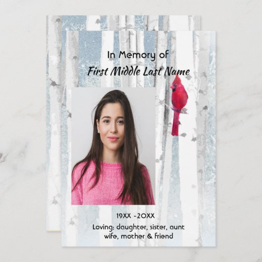 Herdenkingsdienst Uitnodiging Kardinaalvogel (Voorkant / Achterkant)