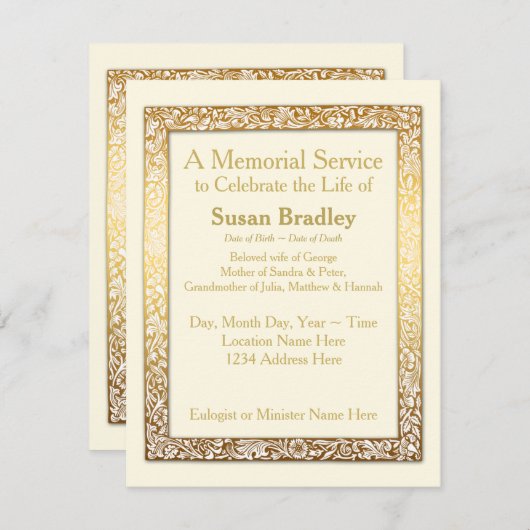 Herdenkingsdienst van het  Lijst Kaart (Voorkant / Achterkant)