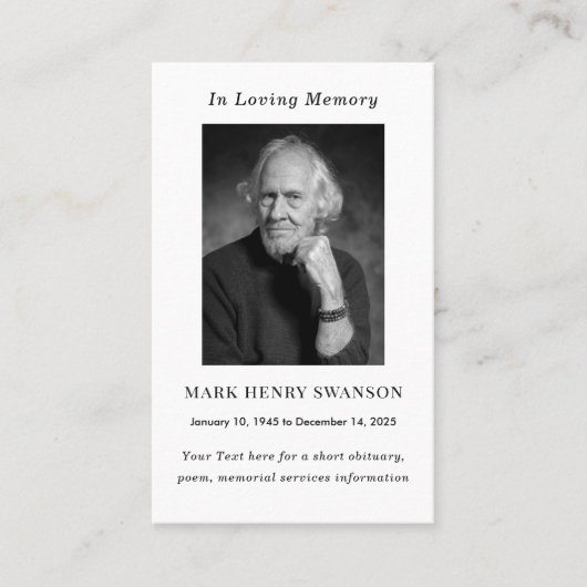 Herdenkingsdienst Viering van het Leven Fotokaart Visitekaartje (Voorkant)