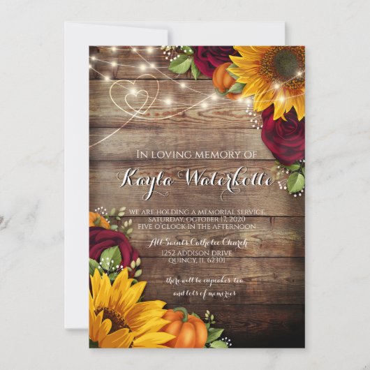 Herdenkingsdienst Zonnebloem & Rozen dood Kaart (Voorkant)