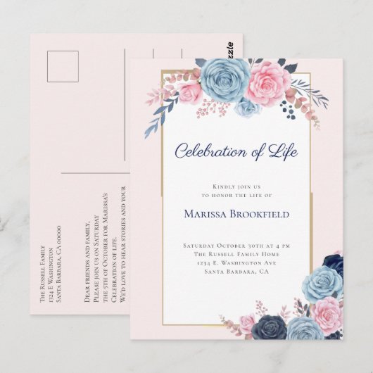 Herdenkingsfeest Bloemendienst Uitnodiging (Voorkant / Achterkant)