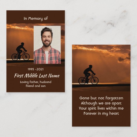 Herdenkingsfiets-herinnering Fietser Fiets Visitekaartje (Voorkant / Achterkant)