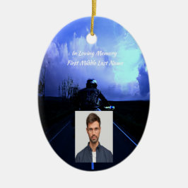Herdenkingsfoto christelijke motorrijder  keramisch ornament