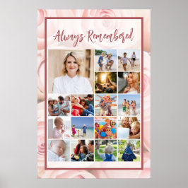 Herdenkingsfoto Collage Zachte Roze Rozen Poster