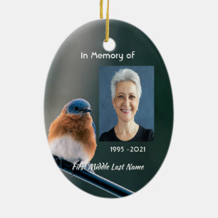 Herdenkingsfoto Gebed Blauwvoorgtuin Vogel Keramisch Ornament