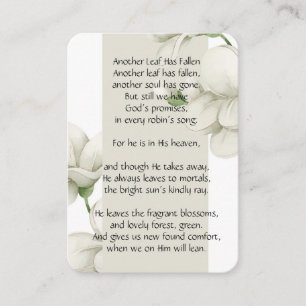 Herdenkingsfoto Gebed Witte Bloem Gedicht Christel Visitekaartje