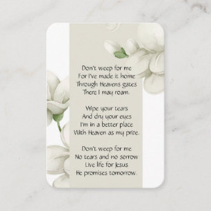 Herdenkingsfoto Gebed Witte Bloem Gedicht Christel Visitekaartje