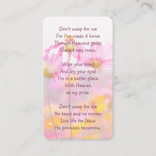 Herdenkingsfoto Gebeds Tuin Bloemen Christelijk Visitekaartje (Voorkant)