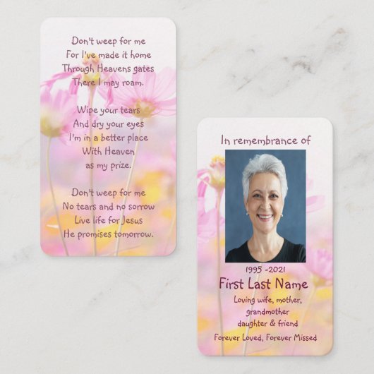 Herdenkingsfoto Gebeds Tuin Bloemen Christelijk Visitekaartje (Voorkant / Achterkant)