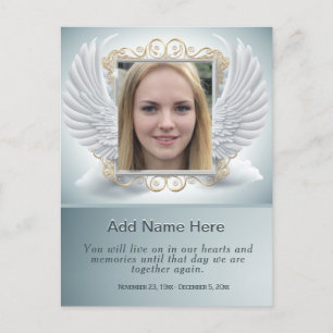 Herdenkingsfoto met engelenvleugels lijst briefkaart