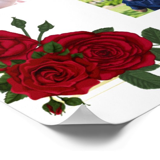 Herdenkingsfoto Mozaïek Rode Rozen Met Gouden Lijs Poster (Hoek)