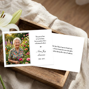 Herdenkingsfoto pijn van verlies Eenvoudige dankka Kaart