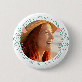 Herdenkingsfoto | Roze en Turquoise Bloemen Ronde Button 5,7 Cm