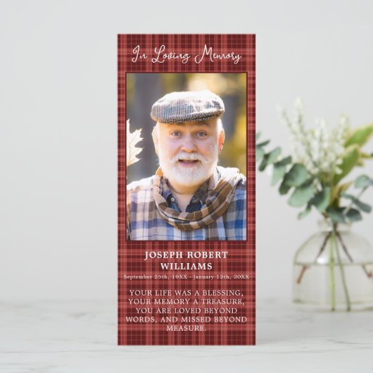 Herdenkingsfoto Schotse plaid rouwdienst gebedsleg (Staand voorkant)