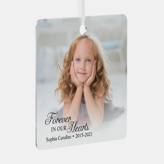 Herdenkingsfoto voor altijd in ons hart metalen ornament (Voorkant Rechts)