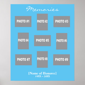 Herdenkingsfotocollage met gekleurde achtergrond poster