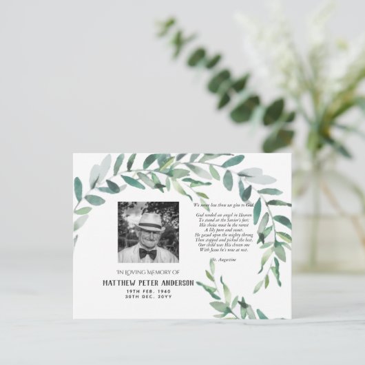 Herdenkingsfotokaart met gedicht Groene Bladeren Briefkaart (Staand voorkant)