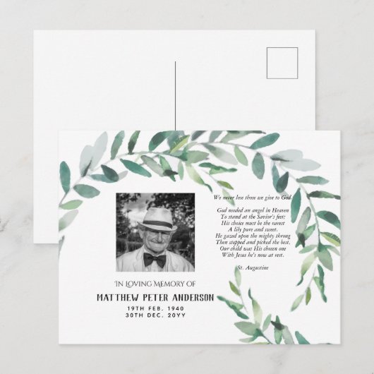 Herdenkingsfotokaart met gedicht Groene Bladeren Briefkaart (Voorkant / Achterkant)