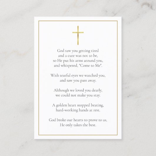 Herdenkingsgebed Foto kaarten voor een rouwplechti Visitekaartje (Achterkant)