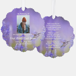 Herdenkingsgebedskaart Kolibrie Lavendelbloemen Ornament Kaart