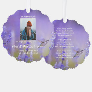 Herdenkingsgebedskaart Kolibrie Lavendelbloemen Ornament Kaart
