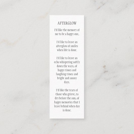 Herdenkingsgedicht Gebedsfoto Boekleggerkaart Mini Visitekaartje (Achterkant)