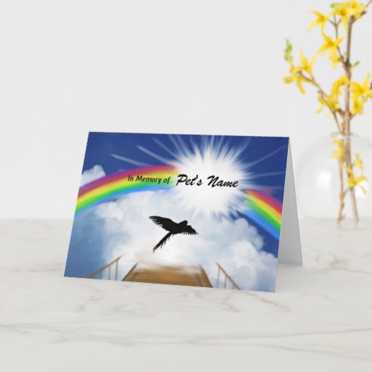 Herdenkingsgedicht van de regenboogbrug voor vogel kaart (Gele Bloem)