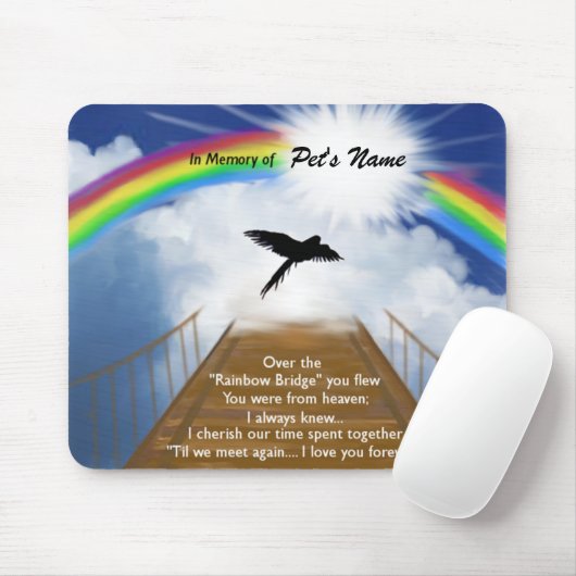 Herdenkingsgedicht van de regenboogbrug voor vogel muismat (Met muis)