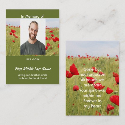 Herdenkingsgeschenk Veld van Rode Klaprozen Contactkaartje (Voorkant / Achterkant)
