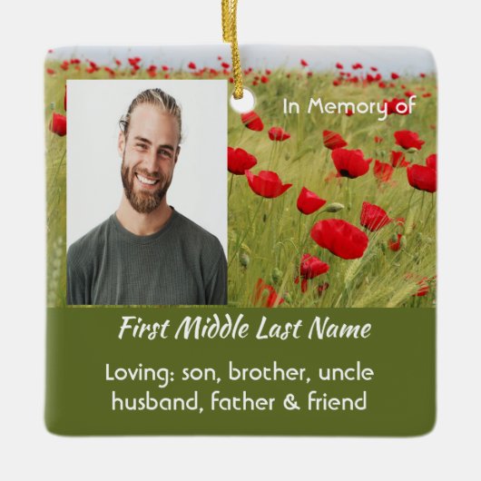 Herdenkingsgeschenk Veld van Rode Klaprozen Keramisch Ornament (Voorkant)