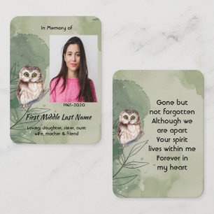 Herdenkingskaart Aandenken Cute Uil Vogel Visitekaartje