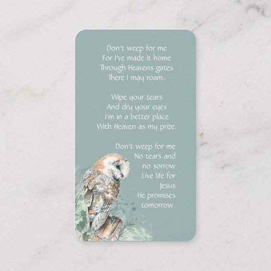 Herdenkingskaart Aquarel Schuuruil Visitekaartje (Achterkant)