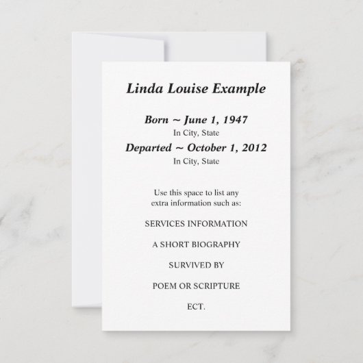 herdenkingskaart kaart (Achterkant)