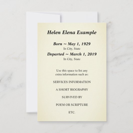 herdenkingskaart kaart (Achterkant)