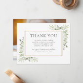 Herdenkingskaart met foto en dankwoord voor een ui notitiekaartje (Voorkant / Achterkant in situ)