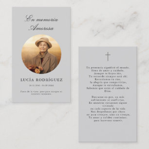 Herdenkingskaart Rouwgebed Foto Grijs Spaanse kaar Visitekaartje