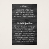 Herdenkingskaart voor politiebeambte visitekaartje (Achterkant)